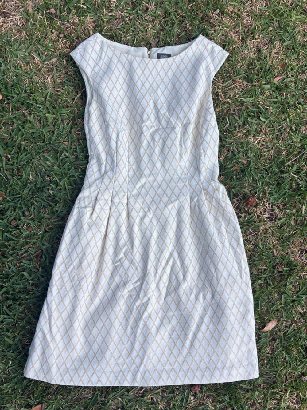Vince Camuto White Mini Dress with Gold Lattice